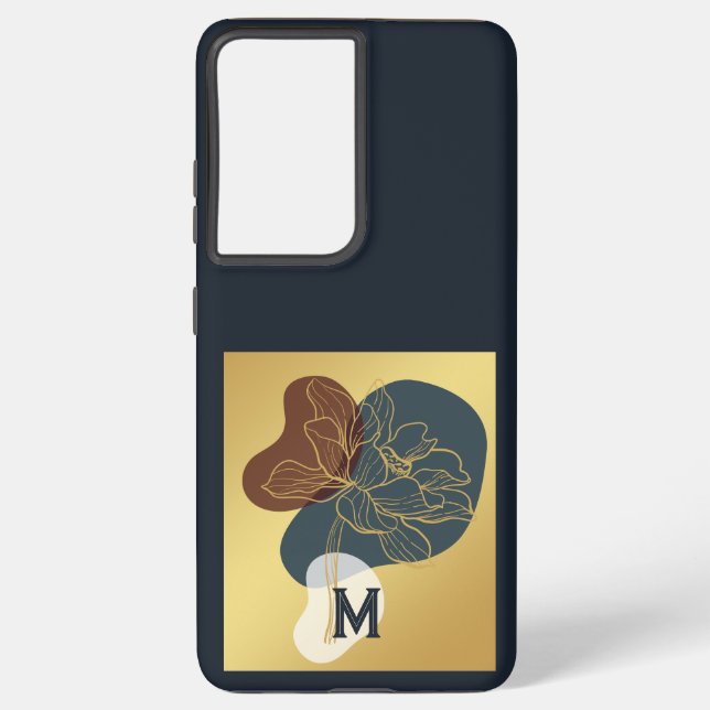 Contemporary Trendy  Gold Whimsical Floral Samsung Galaxy S21 Ultra Case (Back)