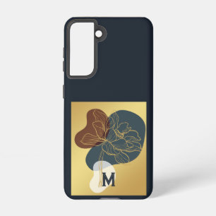 Contemporary Trendy Monogram Gold Whimsical Floral Samsung Galaxy Case