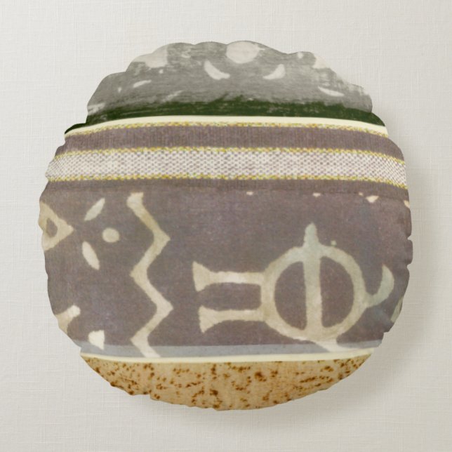 Contemporary Tribal Pattern Painting Round Pillow (Front)