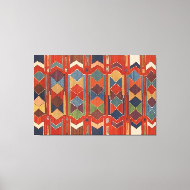 Contemporary Turkish Kilim Pattern Triptych Canvas Print (Front)