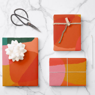 Contemporary Vibrant Abstract Art Green and Orange Wrapping Paper Sheet