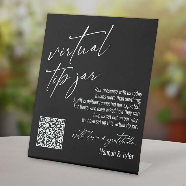 Contemporary Virtual Tip Jar QR Code Black Pedestal Sign (Creator Uploaded)