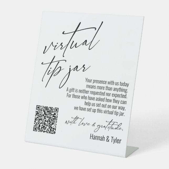 Contemporary Virtual Tip Jar QR Code White Pedestal Sign (Front)