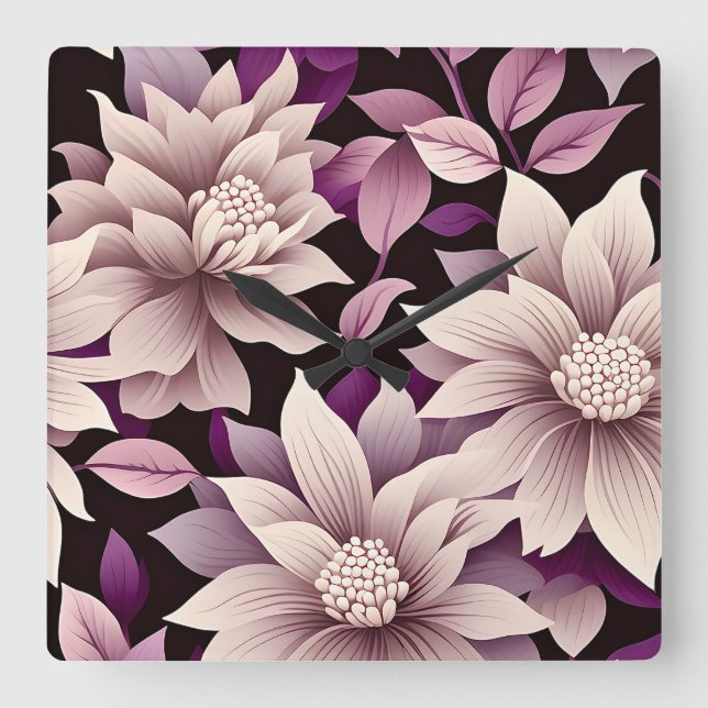 Contemporary Waldorf Floral Pattern Artwork  Square Wall Clock (Front)