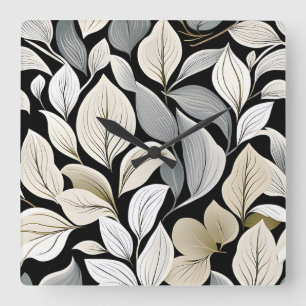 Contemporary Waldorf Leaf Pattern Artwork Square Wall Clock