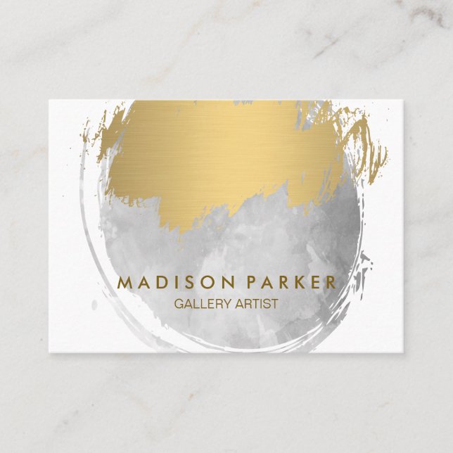 Contemporary Watercolor Gold Brushed Business Card (Front)