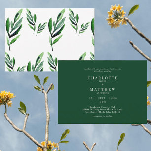 Contemporary Watercolor Green  No Parents Wedding Invitation