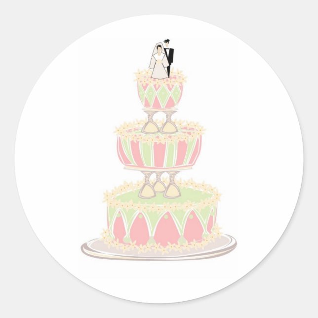 Contemporary Wedding Cake with Wine Glass Tiers Classic Round Sticker (Front)