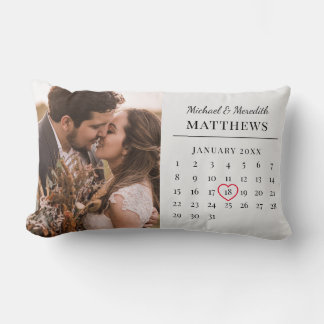Contemporary White Wedding Calendar Newly Weds Lumbar Pillow