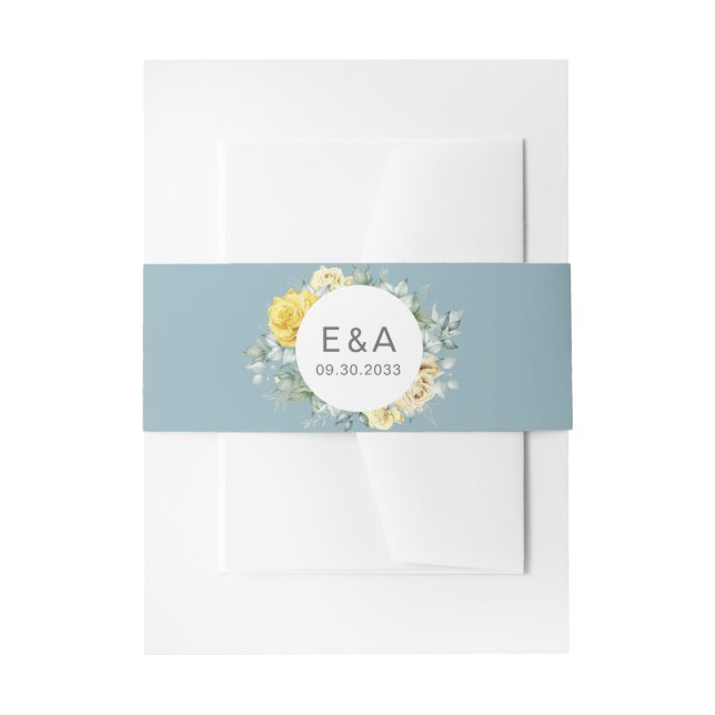 Contemporary yellow roses watercolor wedding invitation belly band (Front Example)