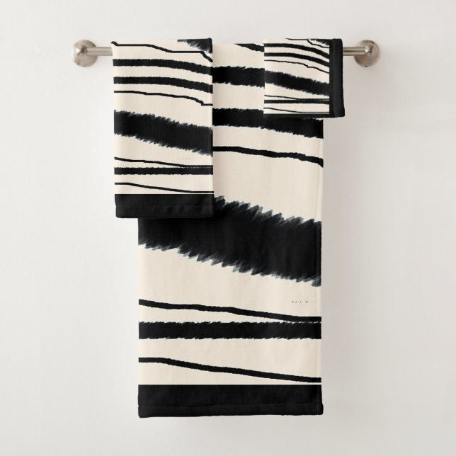 Contemporary  Zebra Print With Black Border Bath Towel Set (Insitu)
