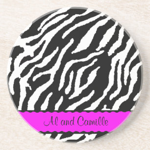 Contemporary Zebra Stripes With Hot Pink Ribbon Coaster