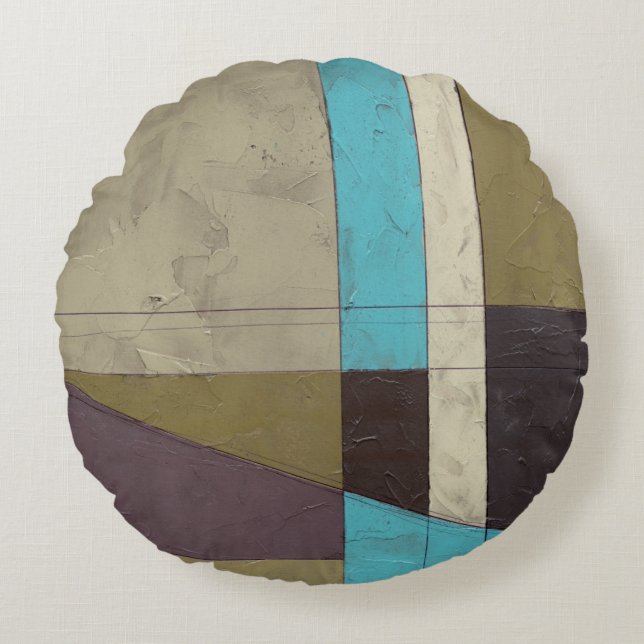 Contemporay Minimalist Painting with Deep Colour Round Pillow (Front)