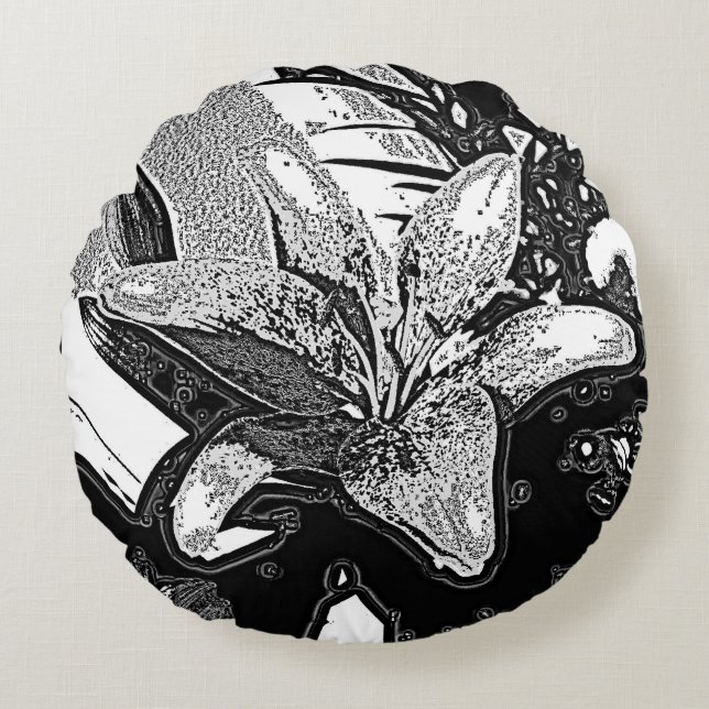contempory abstract design in black and white round pillow (Front)