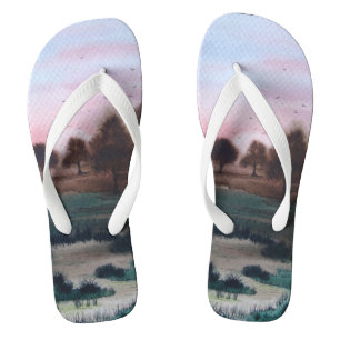 contempory abstract sunset design colourful flip flops