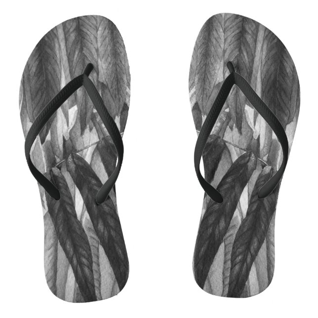 contempory black and white leafs unusual flip flops (Footbed)
