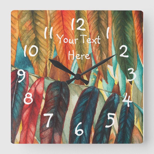 contempory colourful tree with autumn leafs square wall clock (Front)