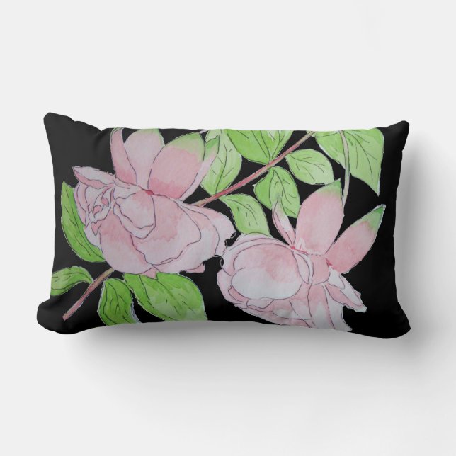 contempory floral design with pink flowers lumbar pillow (Front)