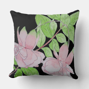 contempory floral design with pink flowers throw pillow