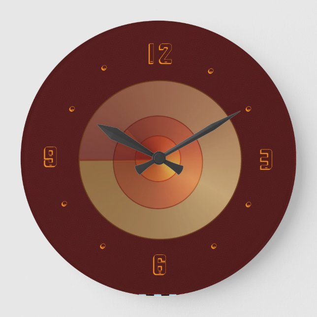 Contempory  Red/Brown with Centre of Gold Salmon Large Clock (Front)