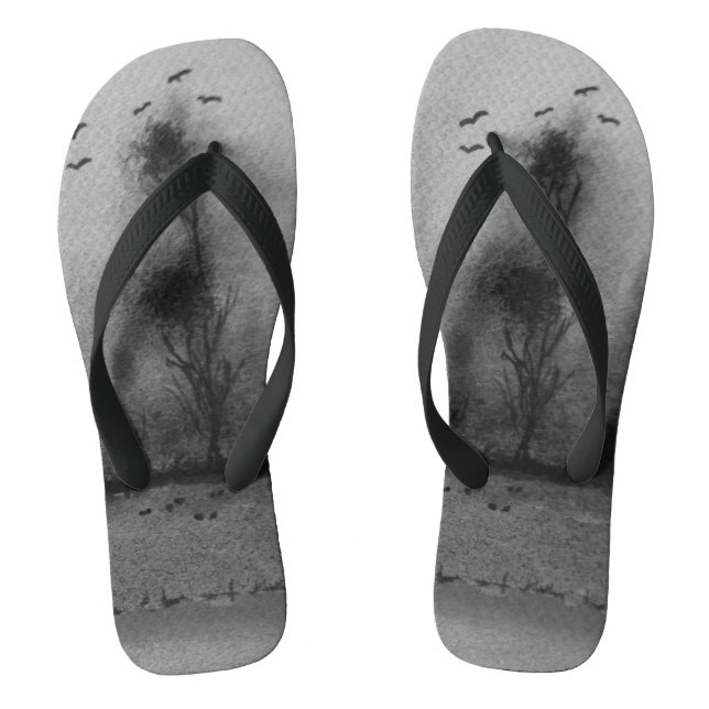 contempory scenic design unique black and white flip flops (Footbed)