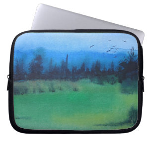 contempory spooky woodland green and black laptop sleeve