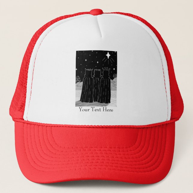 contempory three kings black and white christmas trucker hat (Front)