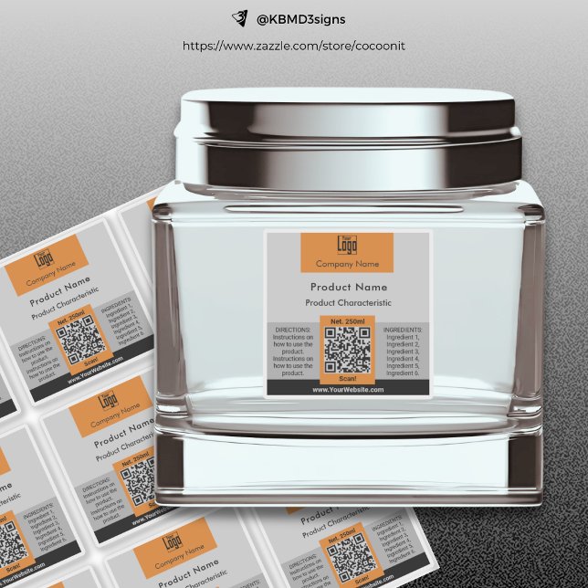 Conteneur QR Code Gris Orange Carré Étiquette de p (Container QR Code Gray Orange Square Product Label)