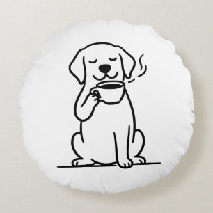 Content Dog Coffee Mood Round Pillow