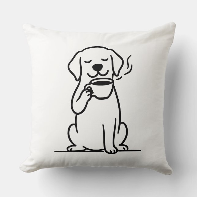 Content Dog Coffee Mood Throw Pillow (Front)