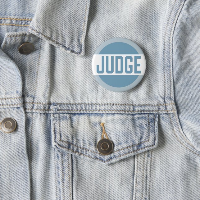 Contest Judge Badge Blue 2 Inch Round Button (In Situ)