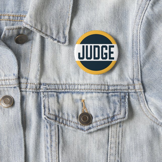 Contest Judge Badge Yellow Blue 2 Inch Round Button (In Situ)
