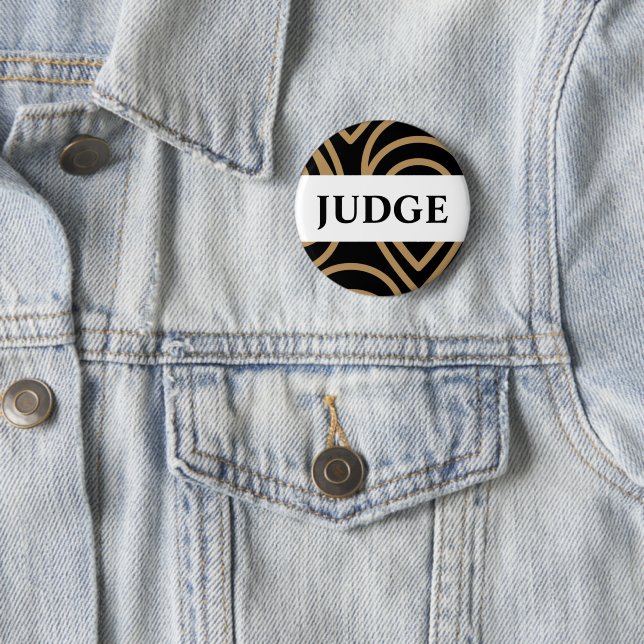 Contest Judge Modern Black Gold Badge 2 Inch Round Button (In Situ)