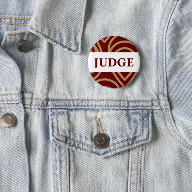 Contest Judge Modern Red Gold Badge 2 Inch Round Button (In Situ)