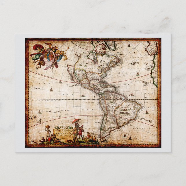 Continent of America Old Map Holiday Postcard (Front)