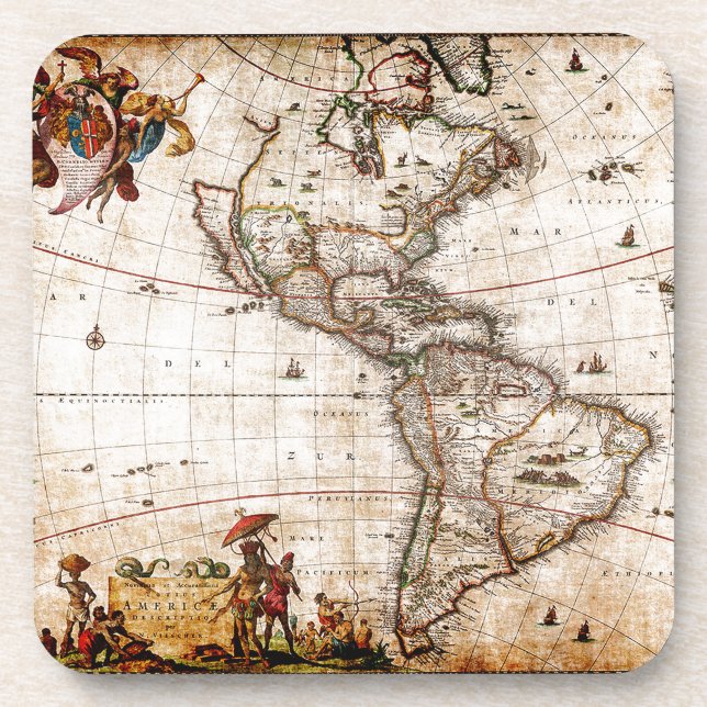 Continent of America Old Map Lithograph Coaster (Front)