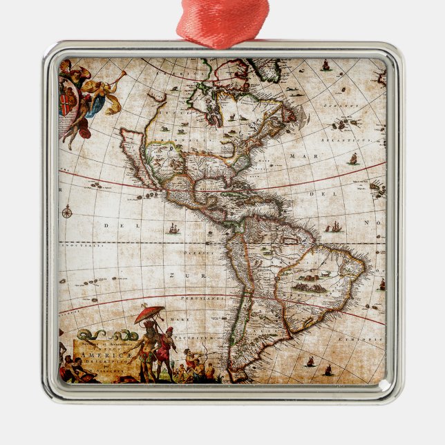 Continent of America Old Map Metal Ornament (Front)