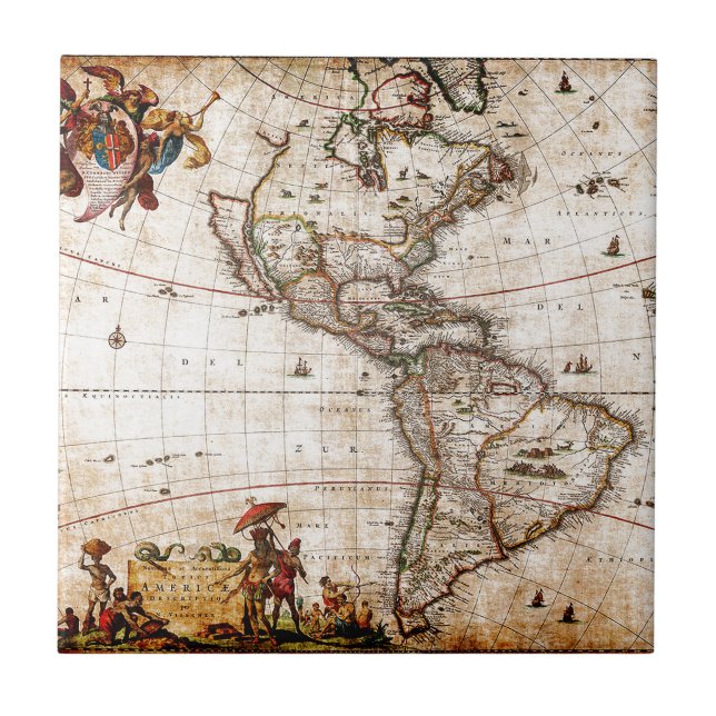 Continent of America Old Map Tile (Front)