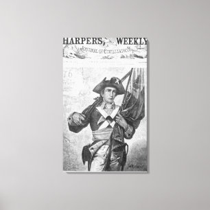 Continental Soldier holding a musket flag Canvas Print
