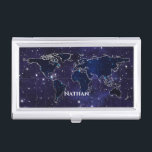 Continents in Star Constellations Night Sky Name  Business Card Holder<br><div class="desc">Elegant business card holder with the world mapped out in the stars.</div>