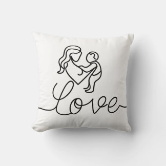 continuous drawing of text "love" throw pillow