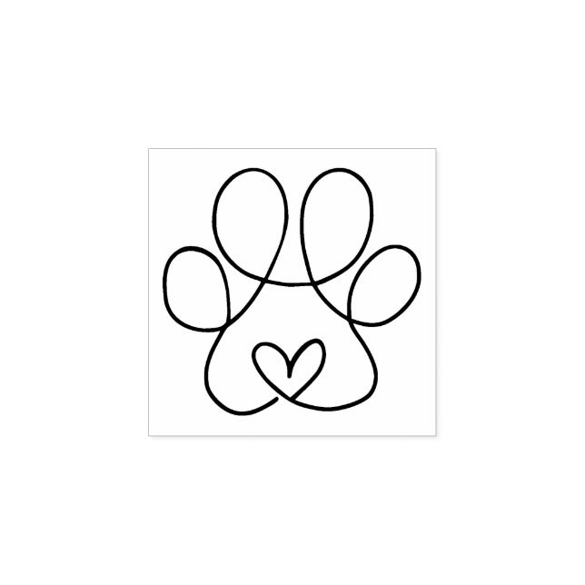 Continuous Line Art Heart inside a Paw Print Mini Rubber Stamp (Imprint)