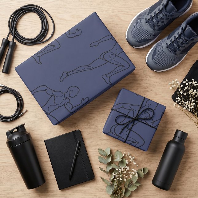 Continuous Line Art Sprinter Running Wrapping Paper (Creator Uploaded)