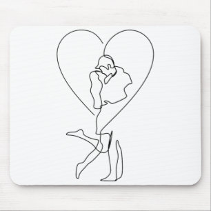 Continuous line drawing of couple kissing each oth mouse pad