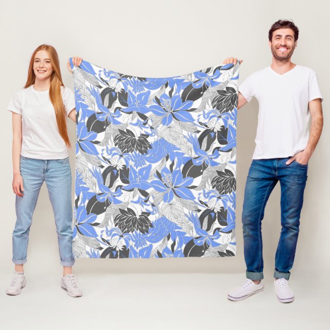 Contour Hawaii Tropical Lily and Protea Floral Fleece Blanket (In Situ)
