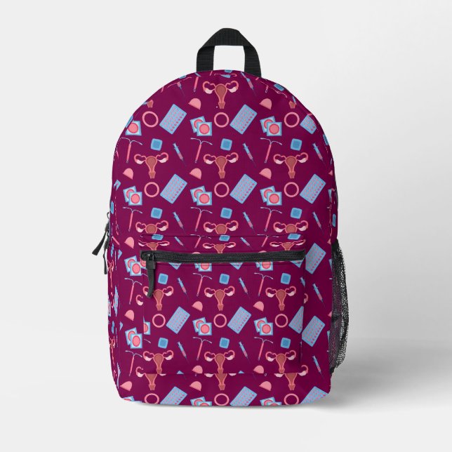 Contraception Pattern Feminist Printed Backpack (Front)