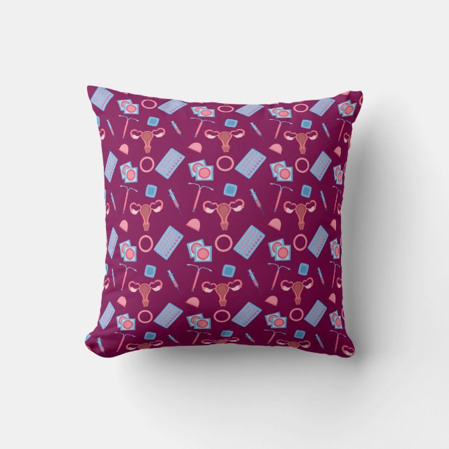 Contraception Pattern Feminist Throw Pillow (Front)