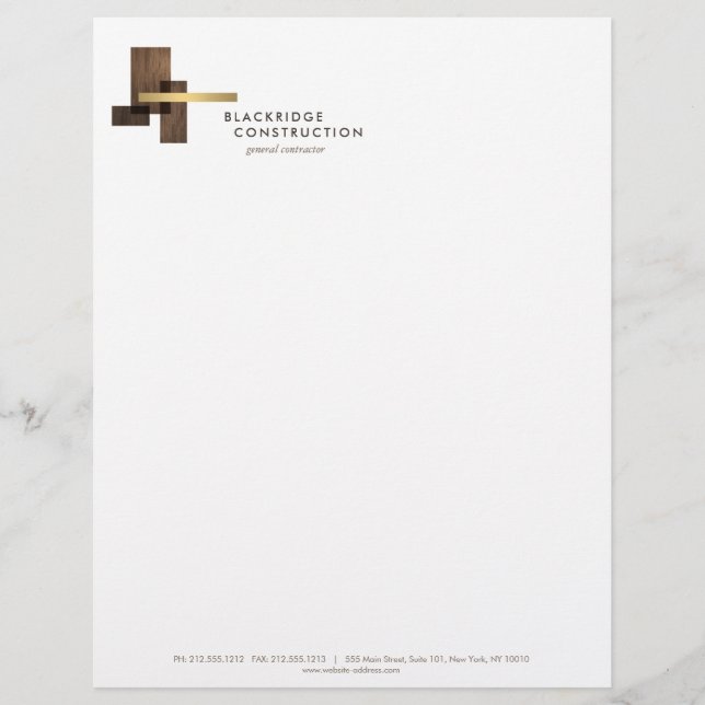 Contractor Construction Wood Gold Logo Letterhead (Front)