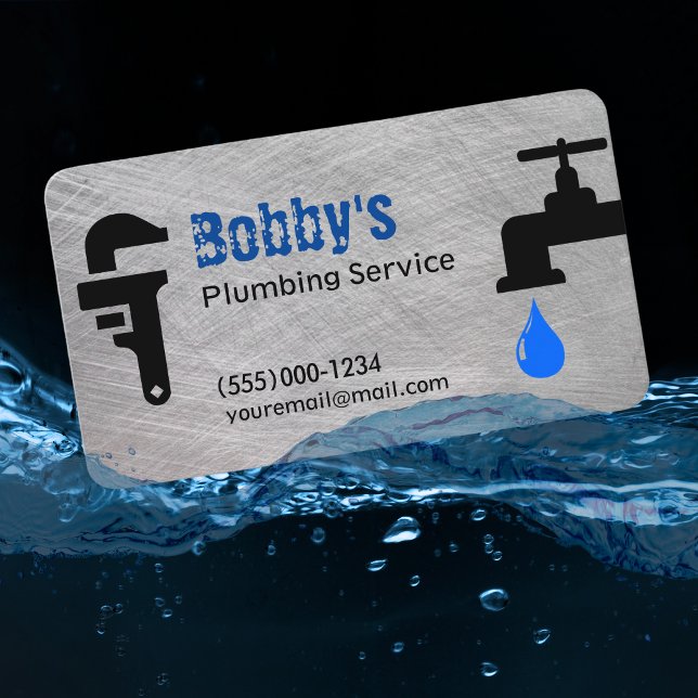 Contractor Plumbing Service Chrome Design Business Business Card (Creator Uploaded)