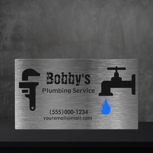 Contractor Plumbing Service Chrome Design Business Card (Creator Uploaded)